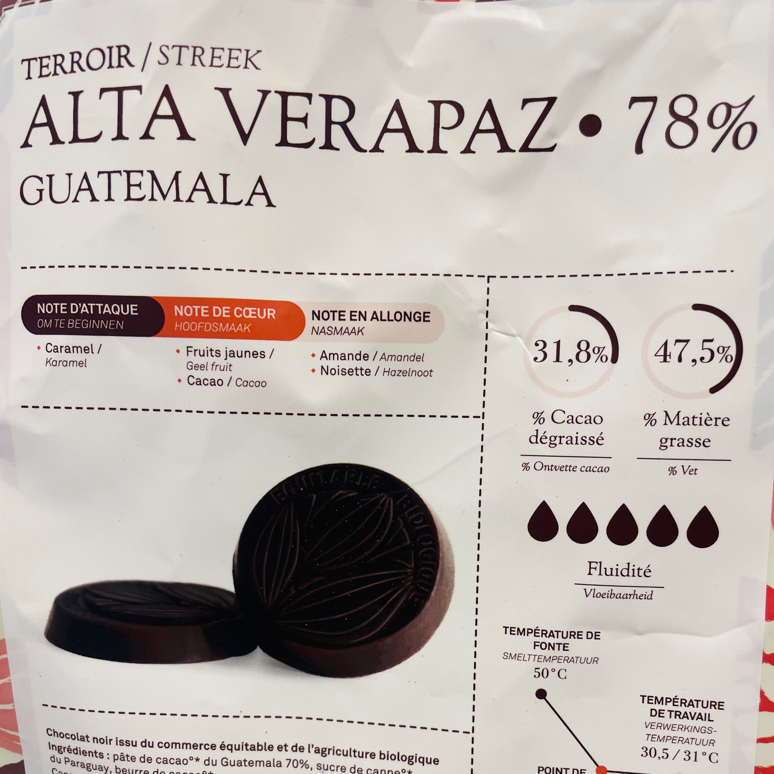 chocolat noir en gros caplets (78% cacao)/200g